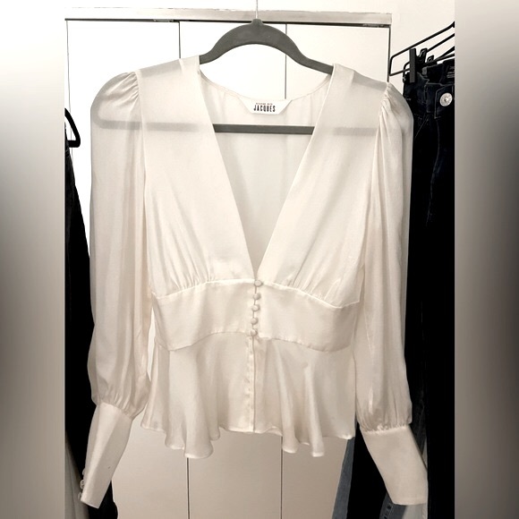 SLEEPING WITH JACQUES - Sylvia peplum Silk-Satin Blouse - Designer 0 / US 2 / XS - Picture 2 of 9